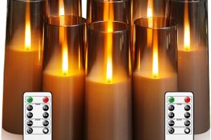 Grey flickering flameless LED candles set of 9 with remote and timer for home décor