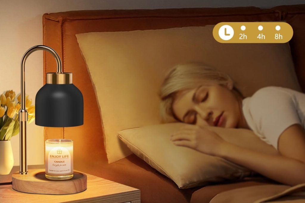“Vintage candle warmer lamp with adjustable height and timer for scented jar candles.”