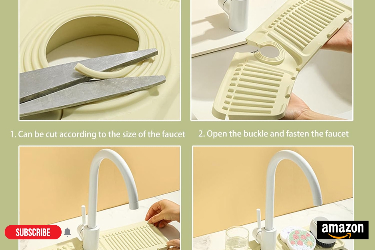 Gray Silicone Faucet Mat for Kitchen Sink with Fast-Drying Splash Guard – 2024 Upgrade