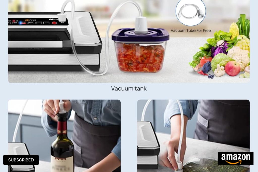 "Liquid Vacuum Sealer Machine with 90Kpa Suction, Built-in Cutter, Bag Storage, and LED Indicators"