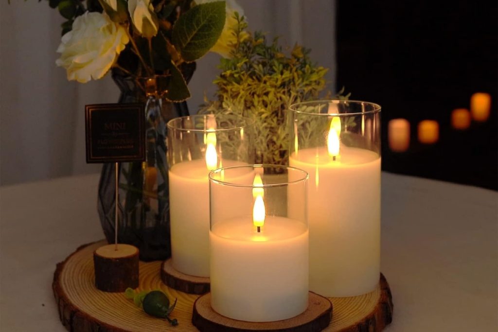 Amagic Clear Glass Flameless Candles – Set of 3 Battery-Operated LED Pillar Candles in Pure White Wax