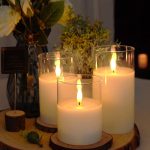 Amagic Clear Glass Flameless Candles – Set of 3 Battery-Operated LED Pillar Candles in Pure White Wax