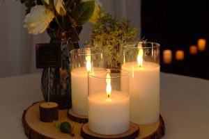 Amagic Clear Glass Flameless Candles – Set of 3 Battery-Operated LED Pillar Candles in Pure White Wax