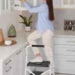 "BONTEC 2-Step Folding Ladder – Lightweight, Steel, with Handrail – 600 lbs Capacity"