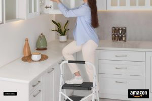 "BONTEC 2-Step Folding Ladder – Lightweight, Steel, with Handrail – 600 lbs Capacity"