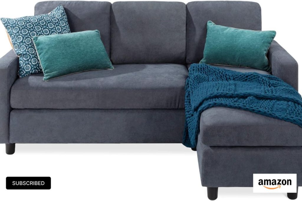 "Best Choice Products 3-Seat L-Shaped Upholstered Sectional Sofa with Reversible Ottoman in Blue/Gray – Ideal for Apartments, Dorms, and Small Spaces"