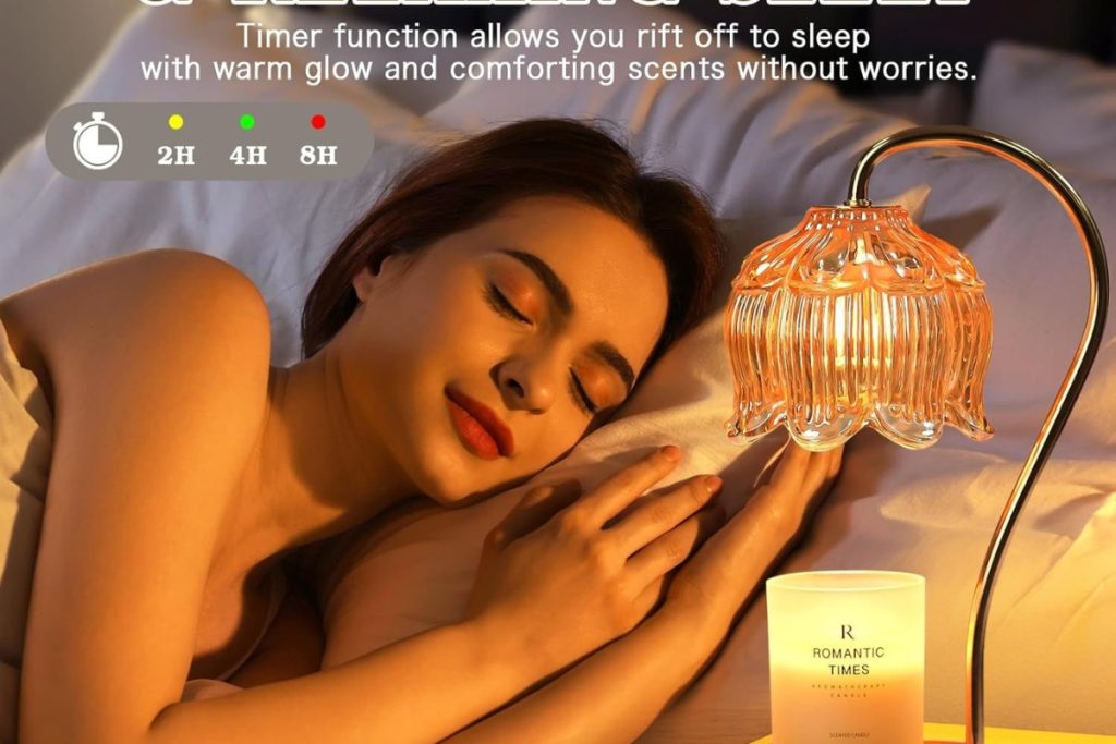 Dimmable flower-shaped candle warmer lamp with timer – elegant home décor and gift for women