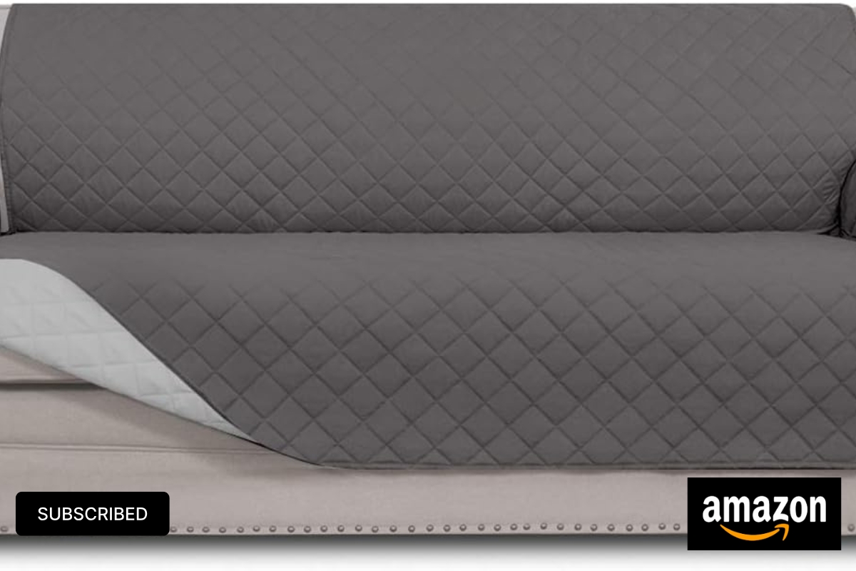 Gray and Light Gray Reversible Sofa Cover with Elastic Straps – Easy-Going 3-Cushion Couch Protector for Dogs and Cats