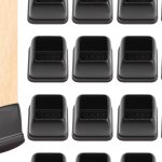 Square chair leg floor protectors with felt – Ezprotekt 24 pcs black caps for hardwood floor protection.