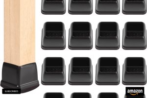 Square chair leg floor protectors with felt – Ezprotekt 24 pcs black caps for hardwood floor protection.