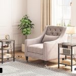 Greige HOOBRO 3-Tier End Table with Built-In Charging Station – Ideal for Small Rooms
