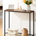 "HOOBRO narrow console table in rustic brown and black, 29.5-inch slim design for hallways and small spaces"