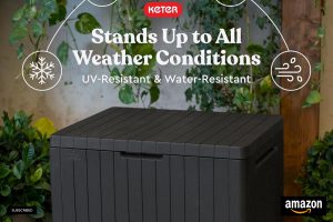 Dark Grey Keter City 30-Gallon Resin Outdoor Storage Box – Garden & Patio Side Table
