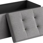 “SONGMICS MAZIE 30 Inch Light Gray Ottoman Bench – Foldable Storage Chest for Living Room or Bedroom”