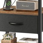 “SUPERJARE rustic nightstand with drawers and charging station in bedroom”