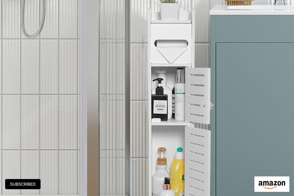 White TuoxinEM Over-the-Toilet Storage Cabinet with Doors and Shelves