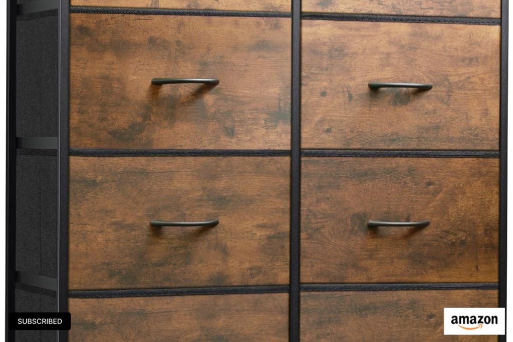 WLIVE Rustic Brown Fabric Dresser with 8 Drawers – Bedroom Storage Tower