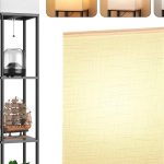 Modern floor lamp with white linen shade and 3-tier storage shelves, perfect for living rooms or bedrooms.
