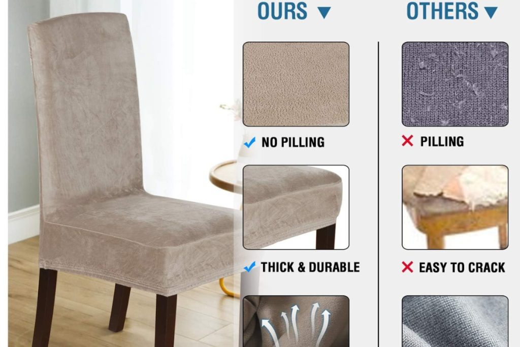 Soft taupe velvet H.VERSAILTEX dining chair covers – 4-pack slipcovers for Parsons chairs