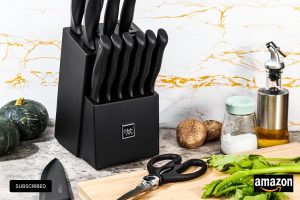 HUNTER.DUAL 15-piece kitchen knife set with self-sharpening block and anti-slip handles – sleek black design