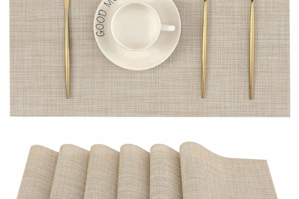 Leetaltree beige heat-resistant non-slip placemats set of 6 on a modern dining table