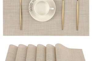 Leetaltree beige heat-resistant non-slip placemats set of 6 on a modern dining table