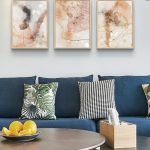 MHARTK66 Boho Abstract Wall Art 3-Piece Set Framed in Natural Wood for Living Room, Bedroom, or Office Decor