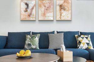 MHARTK66 Boho Abstract Wall Art 3-Piece Set Framed in Natural Wood for Living Room, Bedroom, or Office Decor