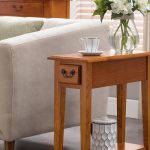 Leick Home 9017-MED Medium Oak Narrow Side Table with Drawer and Shelf