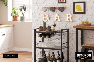 TUTOTAK Bar Cart – Home Serving Cart with Wine Rack and Glass Holder on Wheels