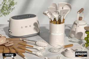 Umite Chef Silicone Cooking Utensils Set with Wooden Handles – 33-Piece Khaki Set