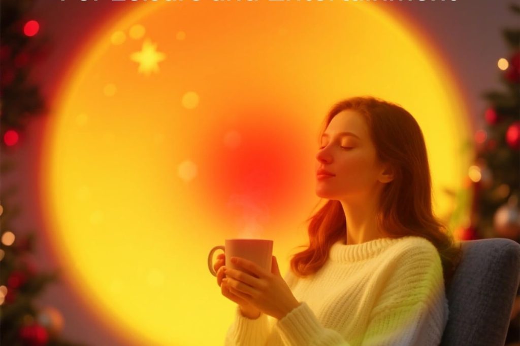 Red sunset lamp projector with adjustable head for cozy room lighting and home decor