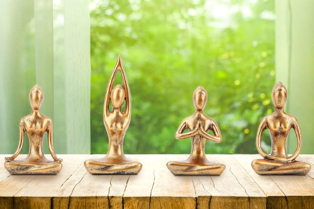Set of 4 Gold Leekung Yoga Statues – Elegant Zen Decor for Home and Meditation Spaces