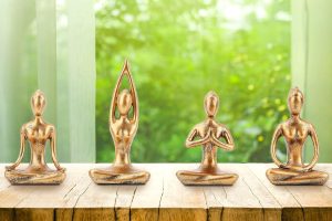 Set of 4 Gold Leekung Yoga Statues – Elegant Zen Decor for Home and Meditation Spaces