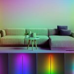 "Modern RGB LED corner floor lamp with multicolor lighting and remote control"