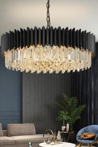 30-Inch Modern Black Crystal Chandelier – 12-Light 6-Tier Ceiling Pendant Light Fixture for Dining Room, Living Room, Bedroom, Foyer, or Entryway