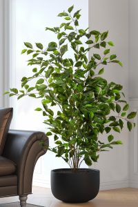 4FT tall lifelike fake ficus tree in a potted base, artificial indoor plant perfect for living room corner, office, or home interior decor.