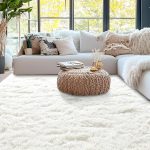 Ultra soft 5x7ft cream white fluffy area rug in modern shaggy style, perfect for living room, bedroom, dorm, or nursery – non-slip and durable design for cozy home decor.