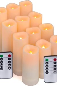Aignis 12-pack flameless LED candles with warm flickering glow, waterproof design, remote control, and timer function for cozy or romantic décor.