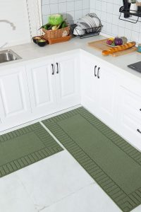 "BEQHAUSE green kitchen rugs set – non-slip, machine washable with TPR backing"