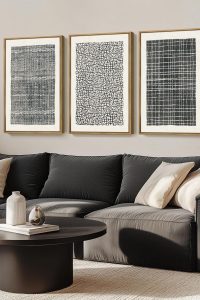 BINCUE Abstract Line Art Prints – Set of 3 Neutral Black Geometric Minimalist Wall Decor, 24x36 Modern Artwork for Living Room, Bedroom, or Office