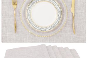 Set of 6 neutral beige 13x19 inch cloth placemats made of cotton linen blend, washable and ideal for farmhouse dining tables, indoor or outdoor use