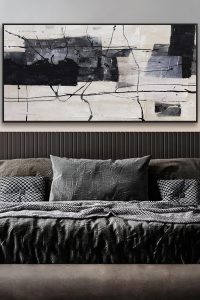 "20x40 Black and White Abstract Wall Art – Modern Minimalist Framed Canvas for Living Room, Bedroom, or Office Decor"