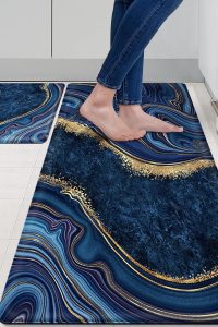 MAYHMYO Blue Marble Kitchen Mat Set – Non-Slip Anti-Fatigue Design (Set of 2)