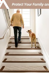 Beige non-slip carpet stair treads by COSY HOMEER – 28"x9" edging stair rugs with TPE backing, 7-pack for indoor wooden steps