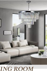 Contemporary chrome crystal chandelier with 4-tier design, 9 lights, and 23.6-inch diameter, ideal for dining room, bedroom, or girls’ room ceiling décor