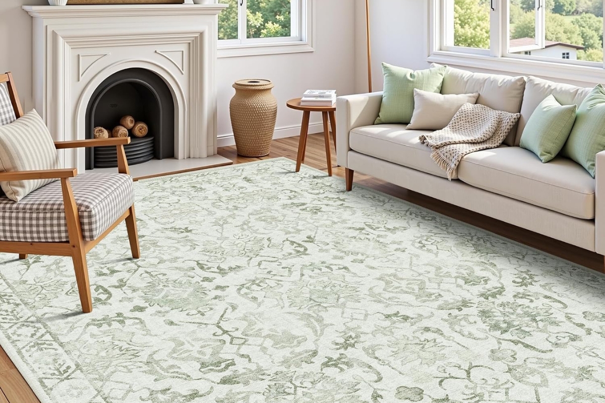 Deerly Sage 8x10 Tribal Vintage Area Rug in Sage Green – Soft, Non-Slip Carpet for Living Room, Bedroom, and Office