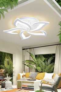 Modern dimmable LED ceiling light with 5 petal-shaped acrylic and metal heads, 23.8 inches wide, perfect for bedroom, living room, or children's room