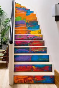 Set of 15 FLFK graffiti oil painting stair riser stickers – peel and stick self-adhesive decals in 39.3"x7.08" size for DIY stair decoration