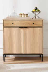 Modern farmhouse sideboard buffet cabinet with a drawer, doors, and adjustable shelves, used as a coffee bar or kitchen storage station